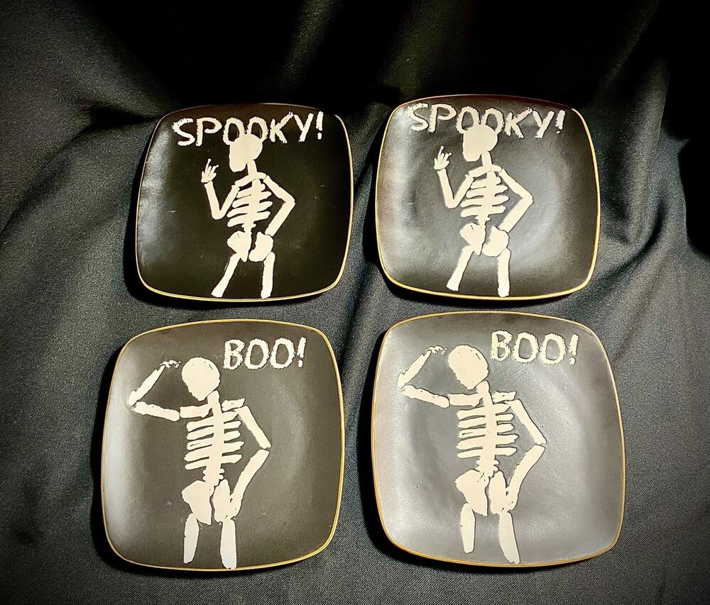 Halloween Spooky Boo Skeleton Square Dinner Plates Spectrum Designz Set Of 4